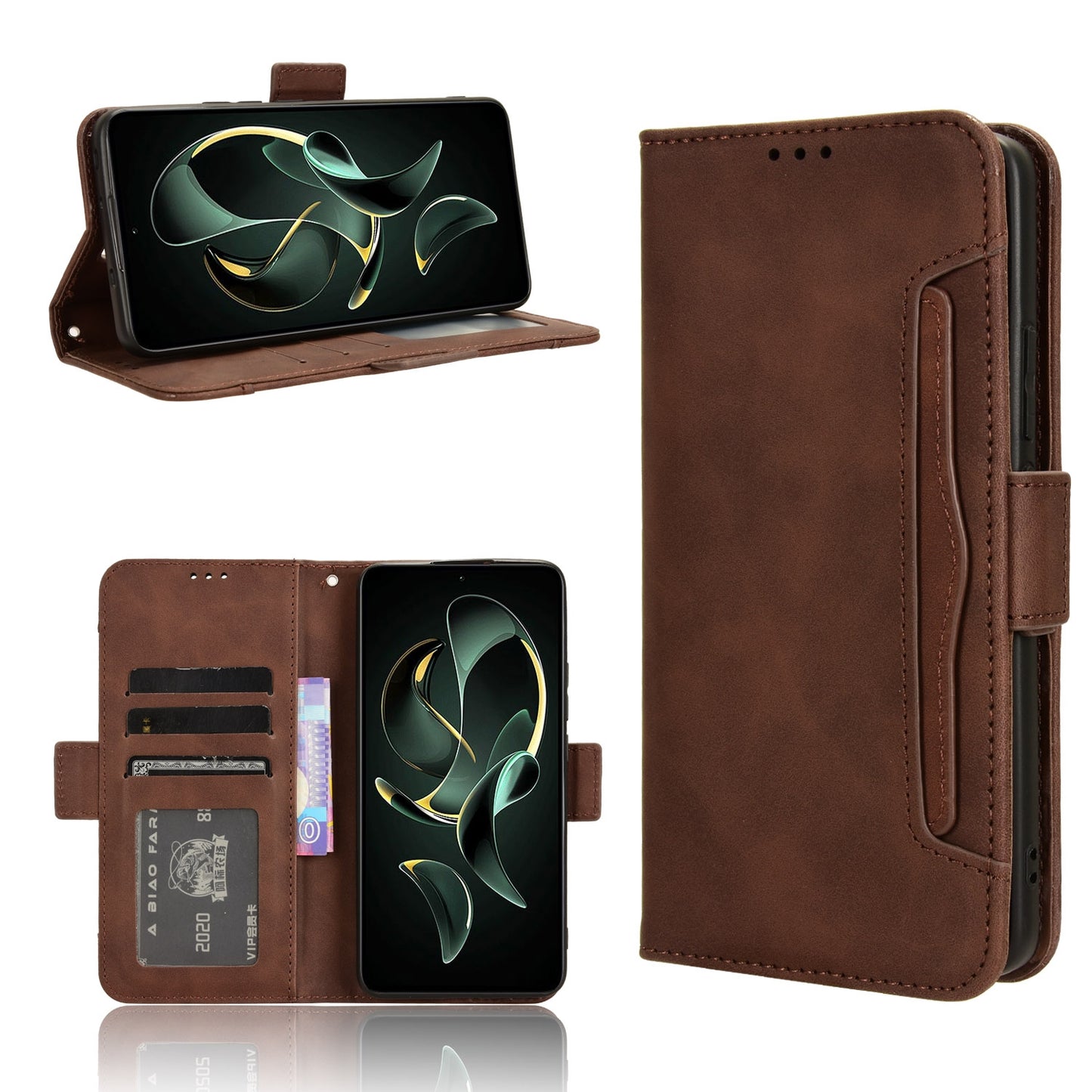 Xiaomi 13T Pro Skin Feel PU Leather Wallet Phone Case with Card Slots, Cash Pocket, Magnetic Closure, Built-In Stand, Full Protection TPU Cover