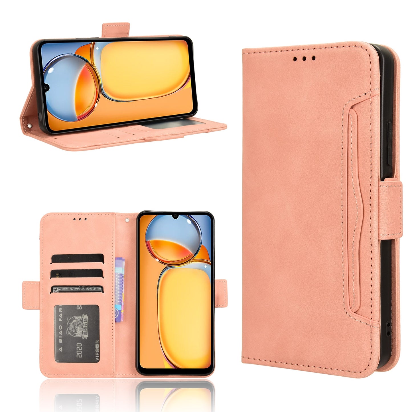Xiaomi Redmi 13C 4G Skin Feel PU Leather Wallet Phone Case with Card Slots, Cash Pocket, Magnetic Closure, Built-In Stand, Full Protection TPU Cover