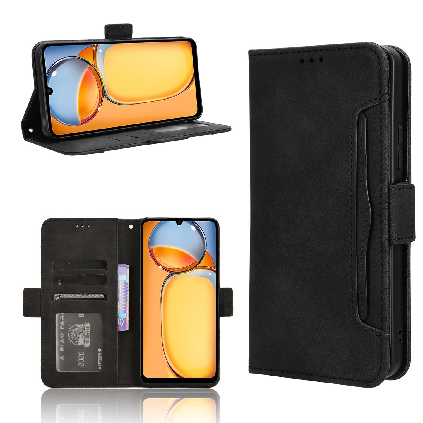 Xiaomi Redmi 13C 4G Skin Feel PU Leather Wallet Phone Case with Card Slots, Cash Pocket, Magnetic Closure, Built-In Stand, Full Protection TPU Cover