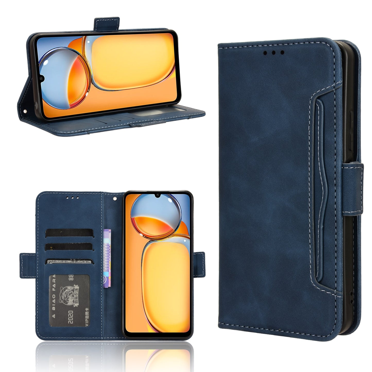 Xiaomi Poco C65 4G Skin Feel PU Leather Wallet Phone Case with Card Slots, Cash Pocket, Magnetic Closure, Built-In Stand, Full Protection TPU Cover