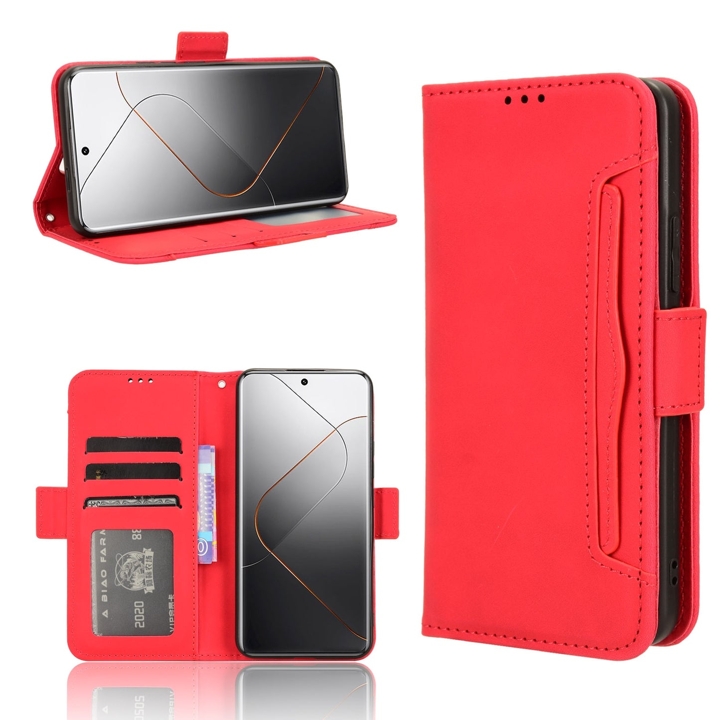 Xiaomi 14 Pro Skin Feel PU Leather Wallet Phone Case with Card Slots, Cash Pocket, Magnetic Closure, Built-In Stand, Full Protection TPU Cover