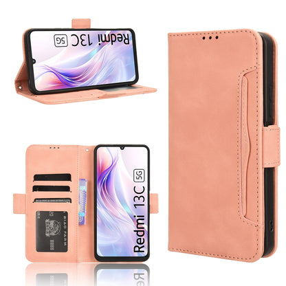 Xiaomi Redmi 13R 5G Skin Feel PU Leather Wallet Phone Case with Card Slots, Cash Pocket, Magnetic Closure, Built-In Stand, Full Protection TPU Cover