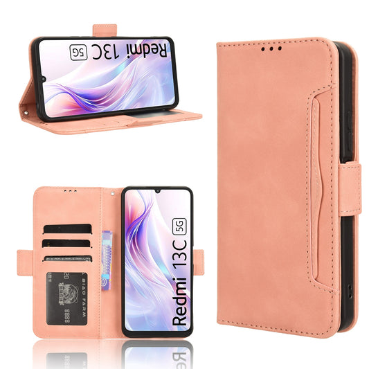 Xiaomi Redmi 13R 5G Skin Feel PU Leather Wallet Phone Case with Card Slots, Cash Pocket, Magnetic Closure, Built-In Stand, Full Protection TPU Cover