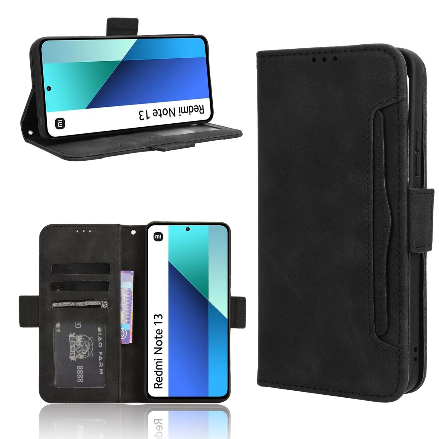 Xiaomi Redmi Note 13 4G Skin Feel PU Leather Wallet Phone Case with Card Slots, Cash Pocket, Magnetic Closure, Built-In Stand, Full Protection TPU Cover