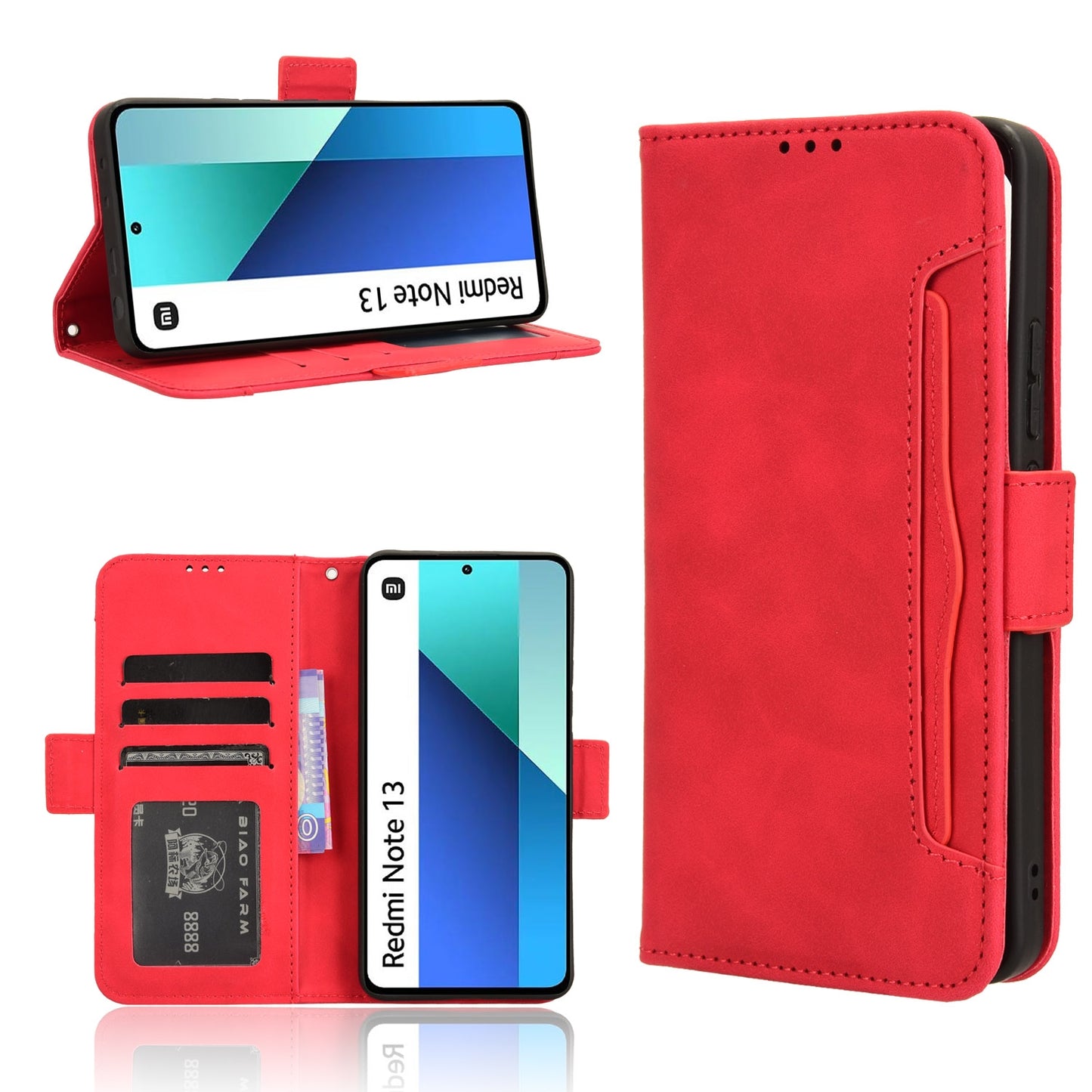 Xiaomi Redmi Note 13 4G Skin Feel PU Leather Wallet Phone Case with Card Slots, Cash Pocket, Magnetic Closure, Built-In Stand, Full Protection TPU Cover