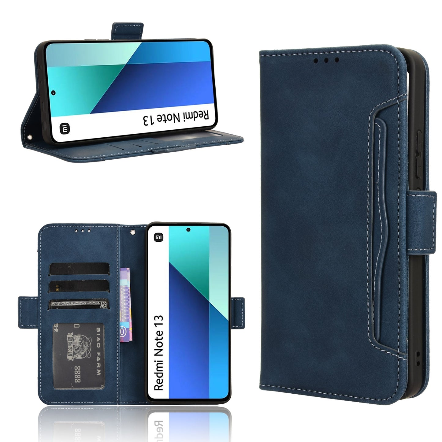 Xiaomi Redmi Note 13 4G Skin Feel PU Leather Wallet Phone Case with Card Slots, Cash Pocket, Magnetic Closure, Built-In Stand, Full Protection TPU Cover