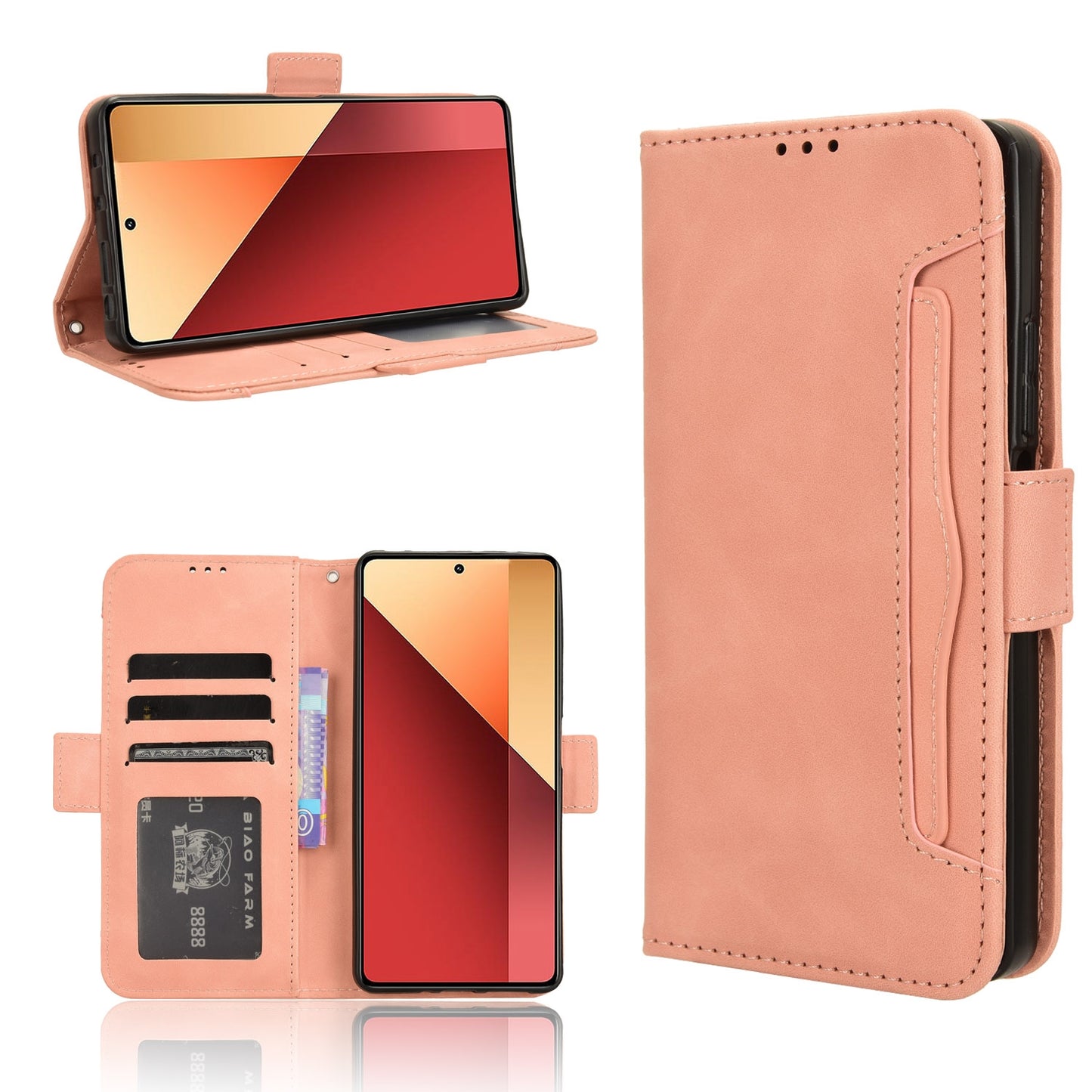 Xiaomi Redmi Note 13 Pro 4G Skin Feel PU Leather Wallet Phone Case with Card Slots, Cash Pocket, Magnetic Closure, Built-In Stand, Full Protection TPU Cover