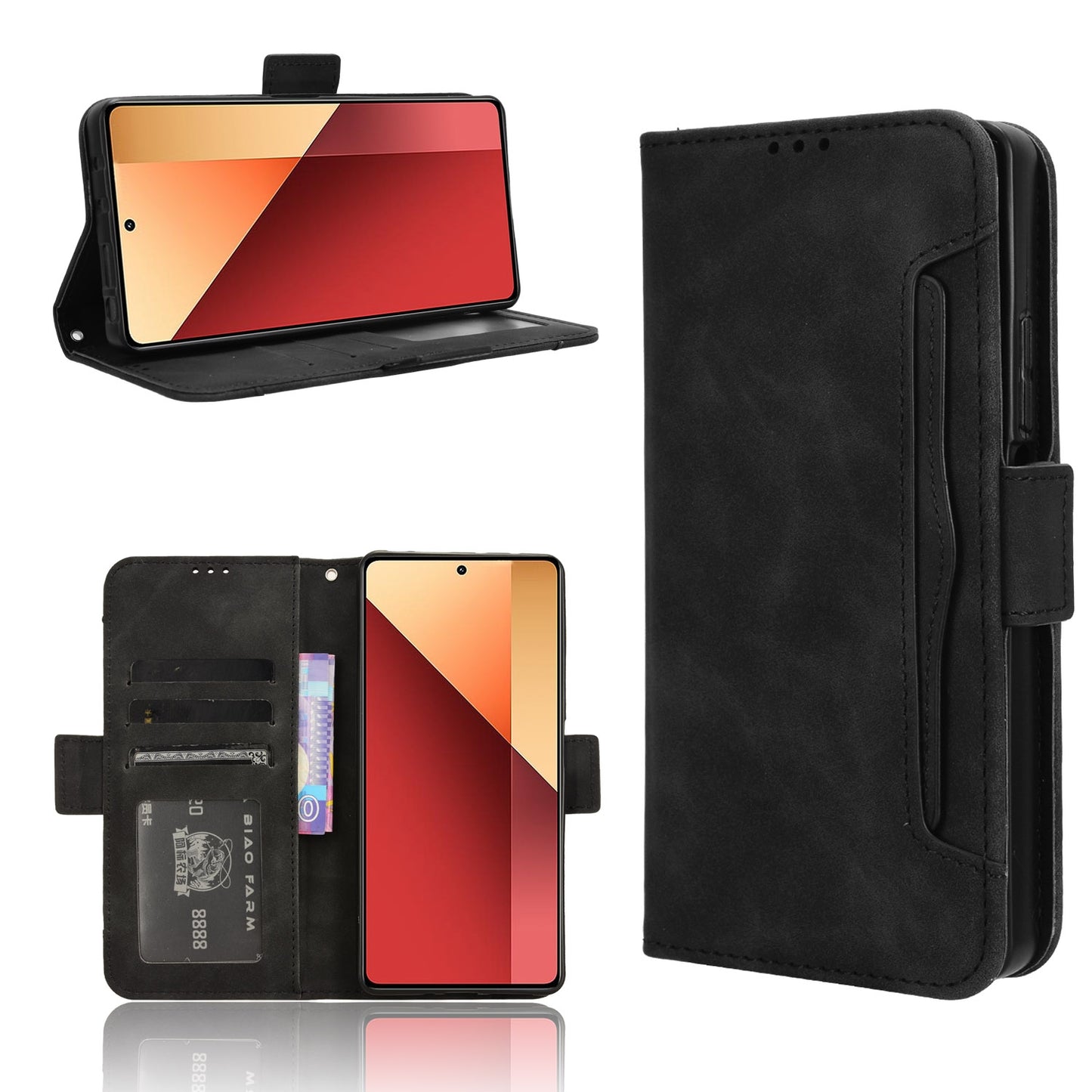 Xiaomi Redmi Note 13 Pro 4G Skin Feel PU Leather Wallet Phone Case with Card Slots, Cash Pocket, Magnetic Closure, Built-In Stand, Full Protection TPU Cover
