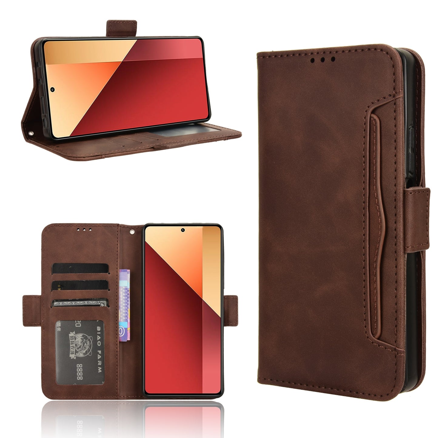 Xiaomi Redmi Note 13 Pro 4G Skin Feel PU Leather Wallet Phone Case with Card Slots, Cash Pocket, Magnetic Closure, Built-In Stand, Full Protection TPU Cover