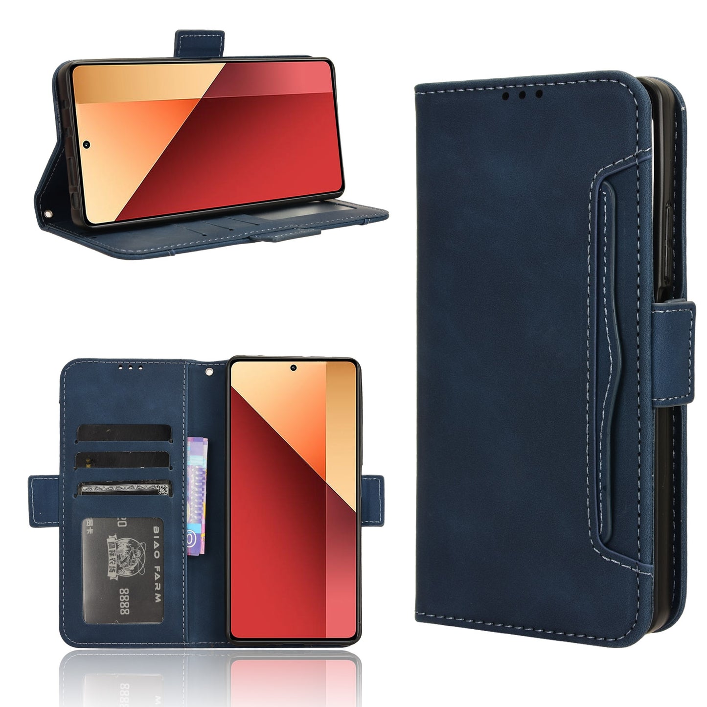 Xiaomi Poco M6 Pro 4G Skin Feel PU Leather Wallet Phone Case with Card Slots, Cash Pocket, Magnetic Closure, Built-In Stand, Full Protection TPU Cover