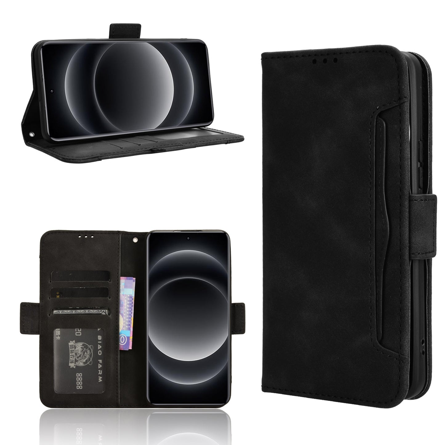 Xiaomi 14 Ultra Skin Feel PU Leather Wallet Phone Case with Card Slots, Cash Pocket, Magnetic Closure, Built-In Stand, Full Protection TPU Cover