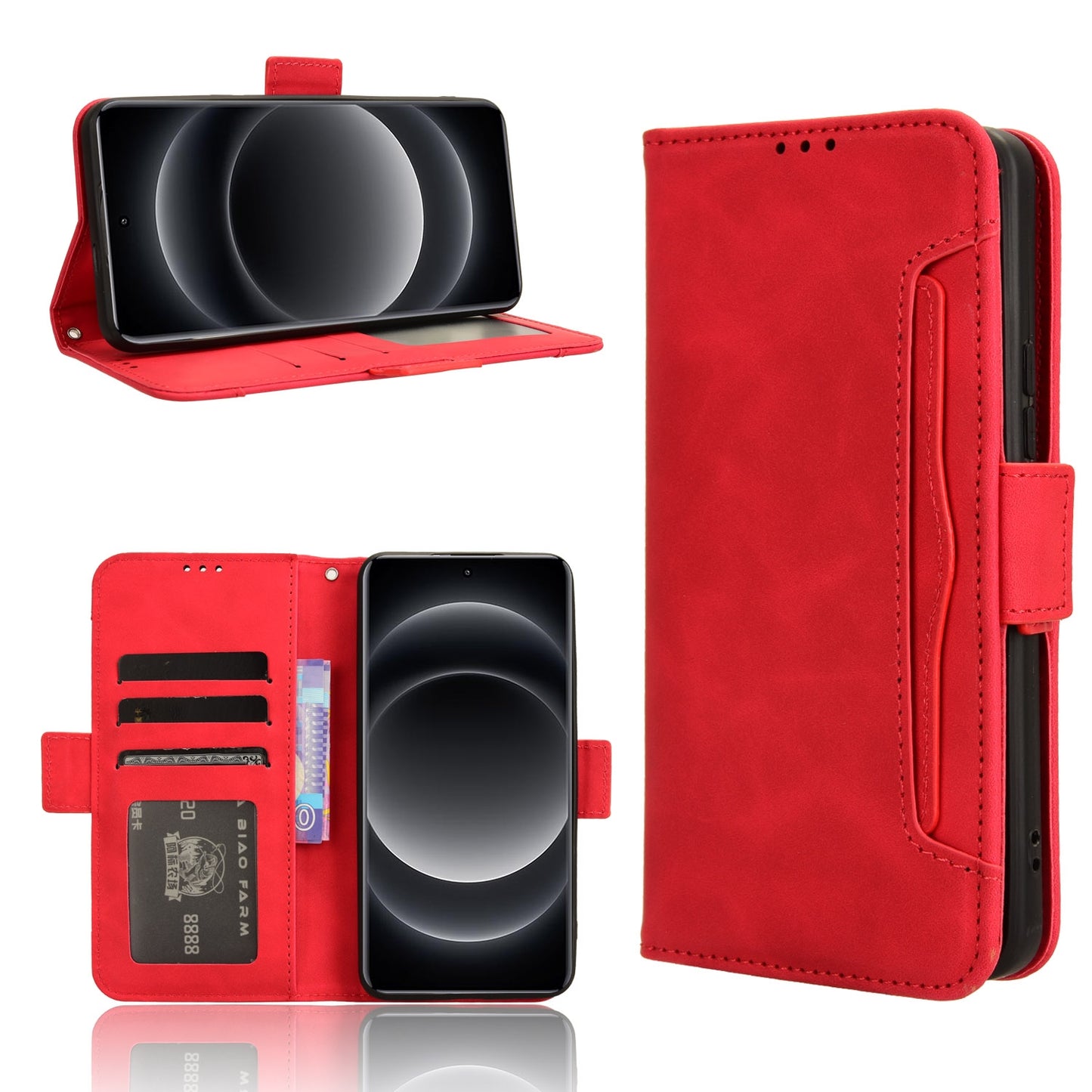 Xiaomi 14 Ultra Skin Feel PU Leather Wallet Phone Case with Card Slots, Cash Pocket, Magnetic Closure, Built-In Stand, Full Protection TPU Cover
