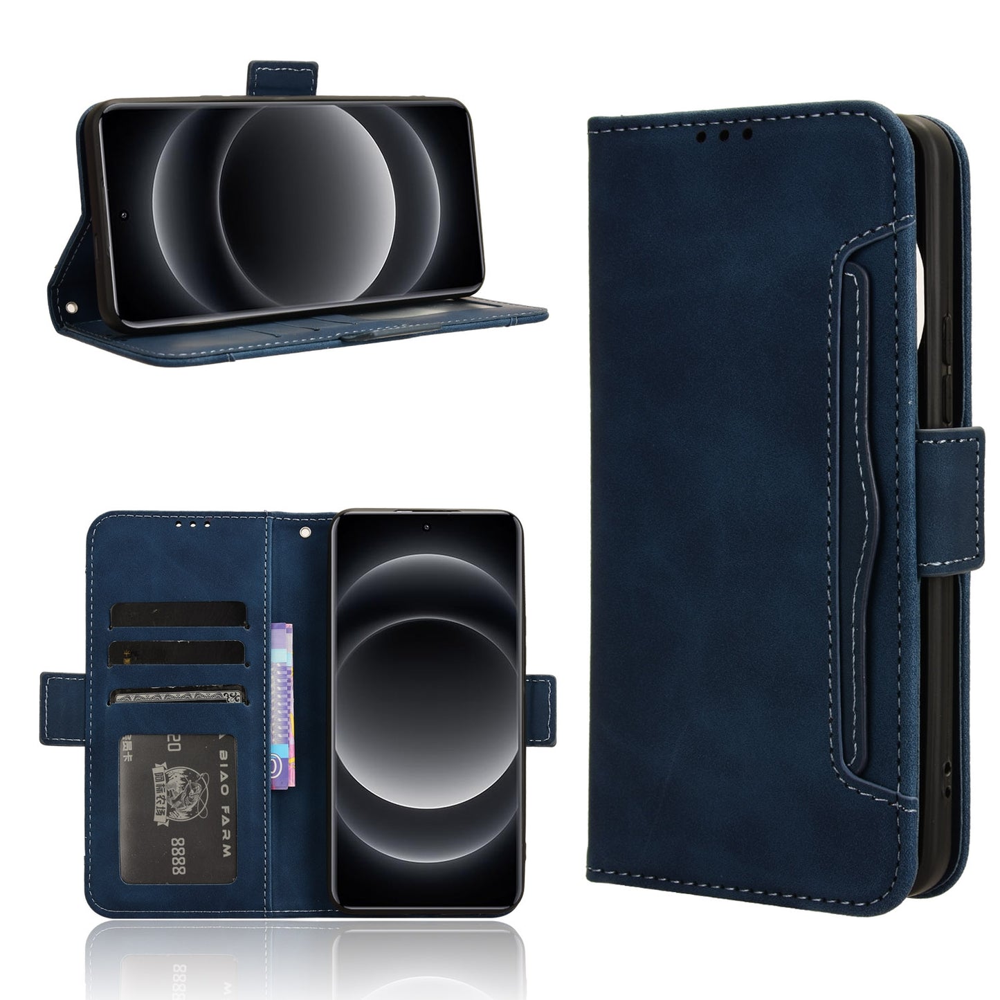 Xiaomi 14 Ultra Skin Feel PU Leather Wallet Phone Case with Card Slots, Cash Pocket, Magnetic Closure, Built-In Stand, Full Protection TPU Cover