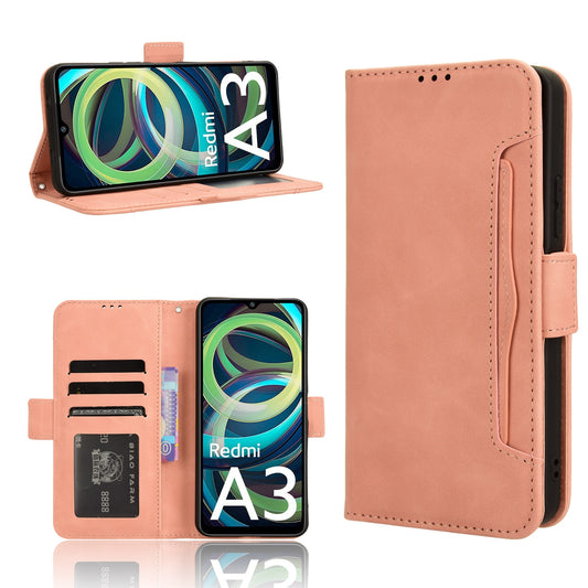 Xiaomi Redmi A3 Skin Feel PU Leather Wallet Phone Case with Card Slots, Cash Pocket, Magnetic Closure, Built-In Stand, Full Protection TPU Cover