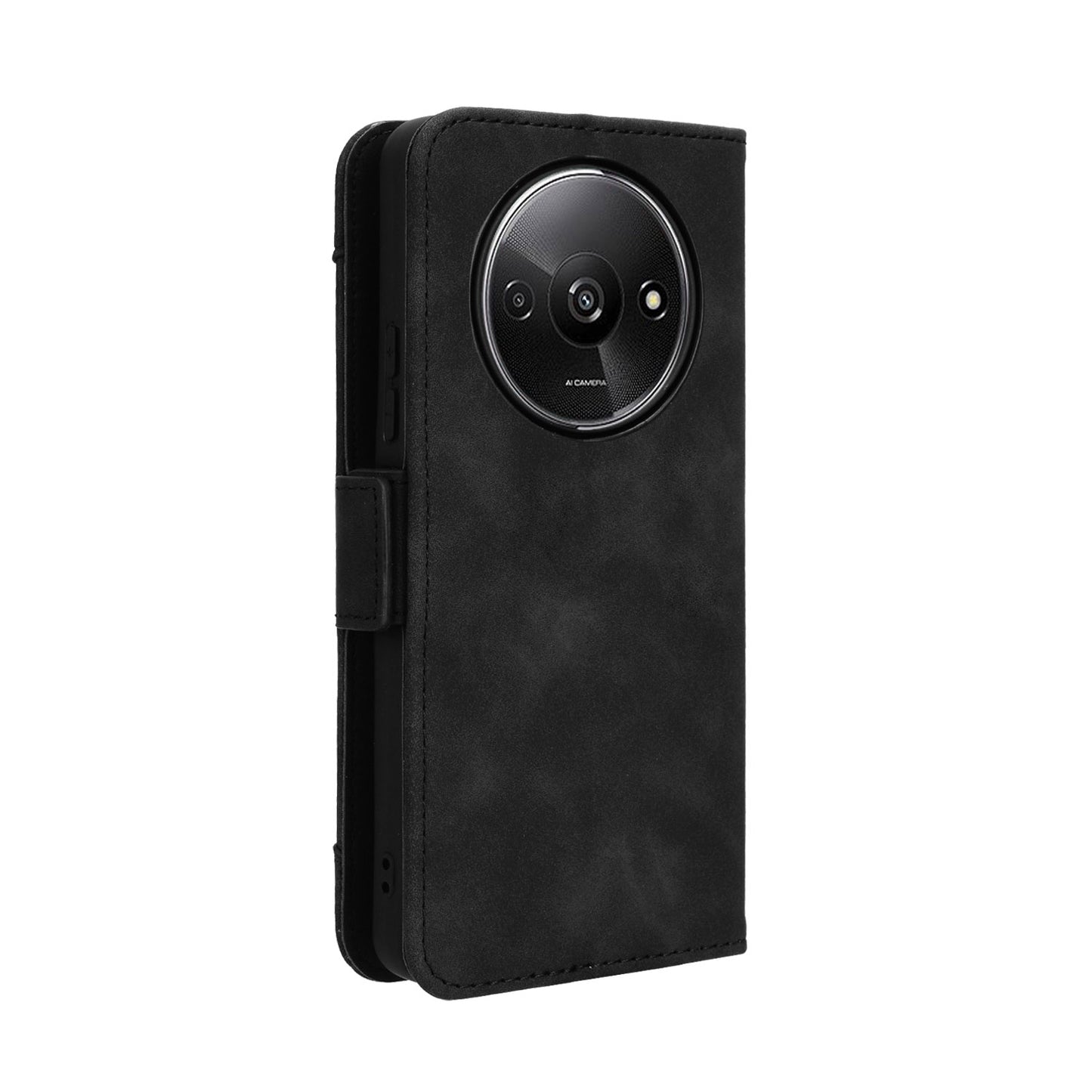 Xiaomi Poco C61 Skin Feel PU Leather Wallet Phone Case with Card Slots, Cash Pocket, Magnetic Closure, Built-In Stand, Full Protection TPU Cover
