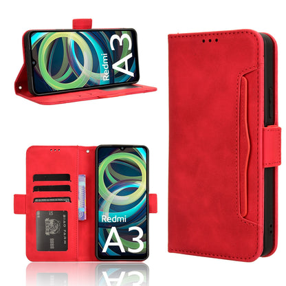 Xiaomi Redmi A3 Skin Feel PU Leather Wallet Phone Case with Card Slots, Cash Pocket, Magnetic Closure, Built-In Stand, Full Protection TPU Cover