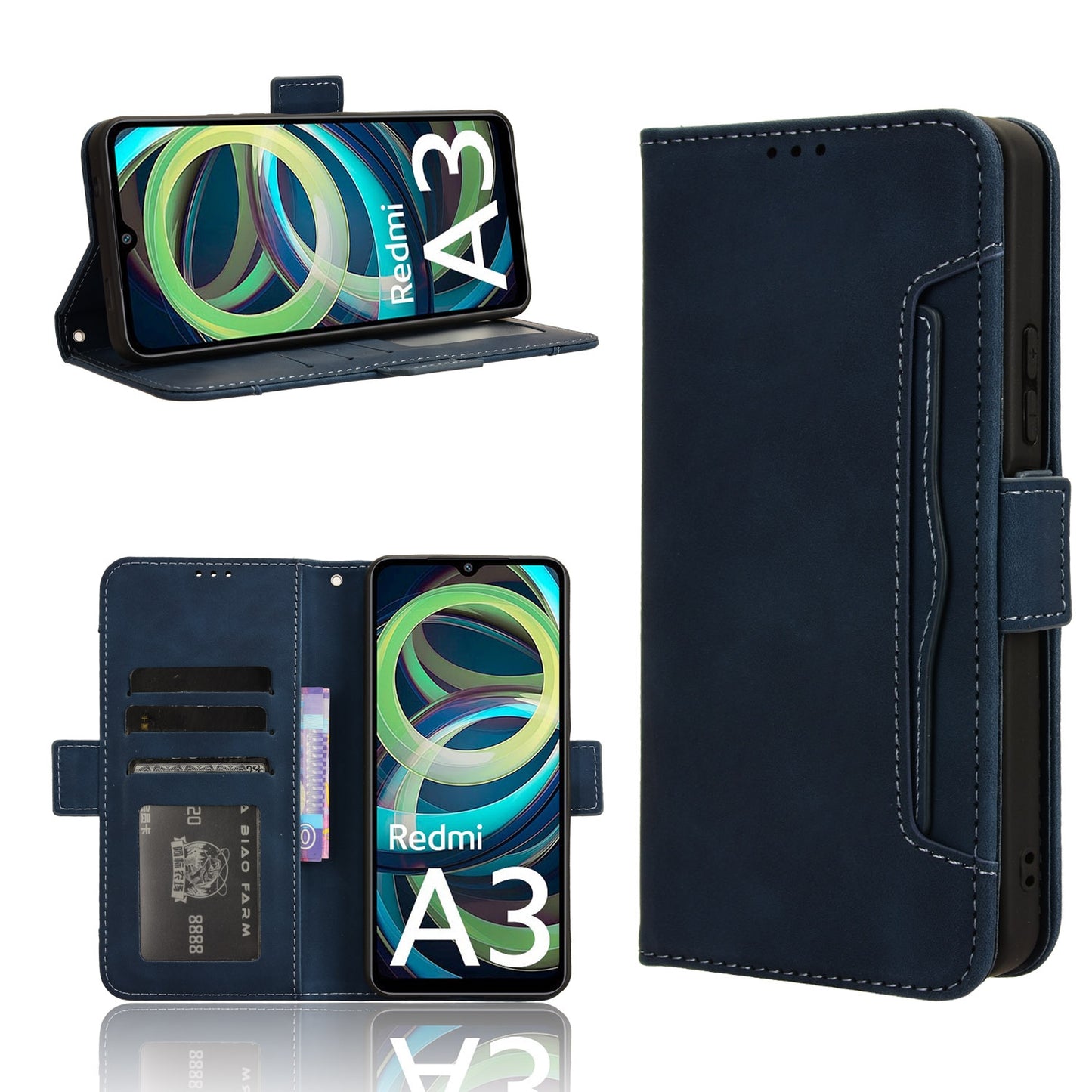 Xiaomi Poco C61 Skin Feel PU Leather Wallet Phone Case with Card Slots, Cash Pocket, Magnetic Closure, Built-In Stand, Full Protection TPU Cover