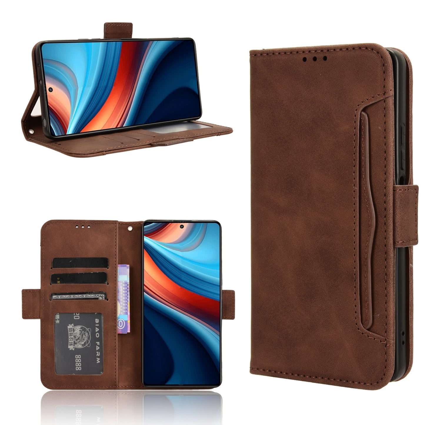Xiaomi Poco X6 Neo 5G Skin Feel PU Leather Wallet Phone Case with Card Slots, Cash Pocket, Magnetic Closure, Built-In Stand, Full Protection TPU Cover