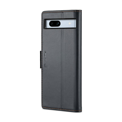 Google Pixel 7a Litchi Texture RFID Anti-theft Leather Phone Case with Butterfly Buckle, Stand & Card Wallet with TPU Shell