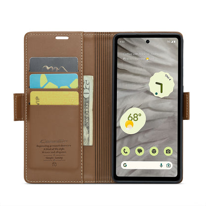 Google Pixel 7a Litchi Texture RFID Anti-theft Leather Phone Case with Butterfly Buckle, Stand & Card Wallet with TPU Shell