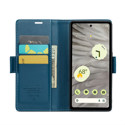 Google Pixel 7a Litchi Texture RFID Anti-theft Leather Phone Case with Butterfly Buckle, Stand & Card Wallet with TPU Shell