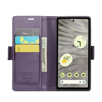 Google Pixel 7a Litchi Texture RFID Anti-theft Leather Phone Case with Butterfly Buckle, Stand & Card Wallet with TPU Shell