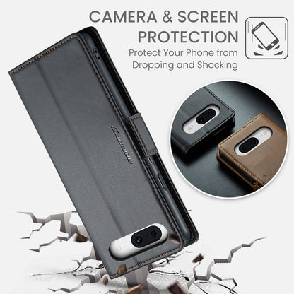 Google Pixel 8a Litchi Texture RFID Anti-theft Leather Phone Case with Butterfly Buckle, Stand & Card Wallet with TPU Shell