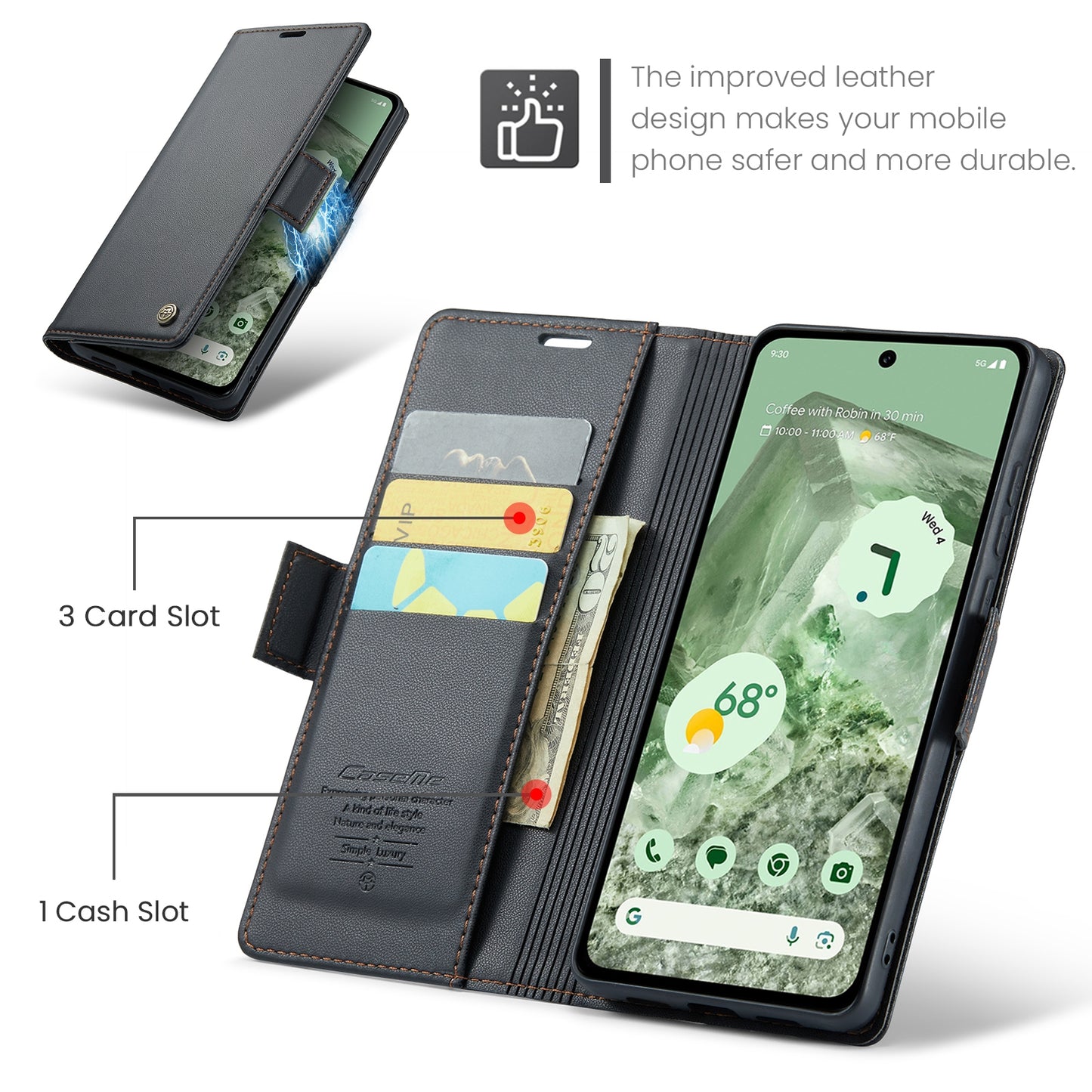 Google Pixel 8a Litchi Texture RFID Anti-theft Leather Phone Case with Butterfly Buckle, Stand & Card Wallet with TPU Shell