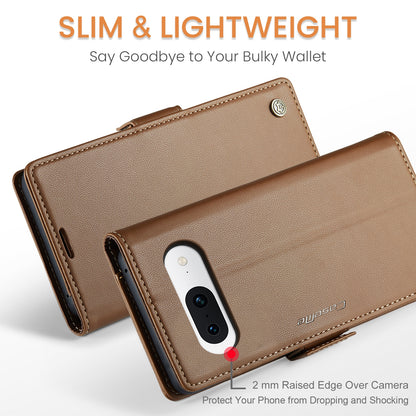 Google Pixel 8a Litchi Texture RFID Anti-theft Leather Phone Case with Butterfly Buckle, Stand & Card Wallet with TPU Shell