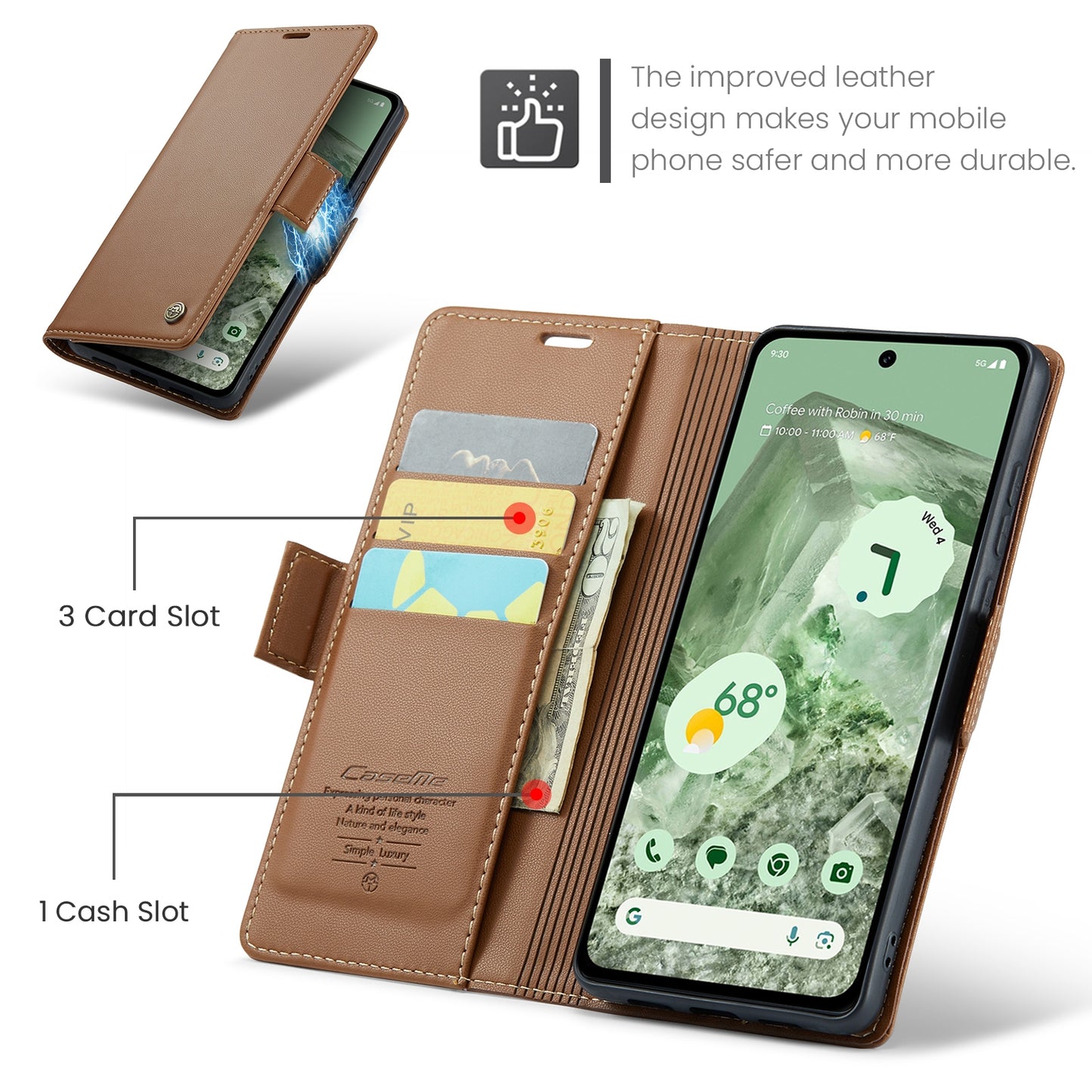 Google Pixel 8a Litchi Texture RFID Anti-theft Leather Phone Case with Butterfly Buckle, Stand & Card Wallet with TPU Shell
