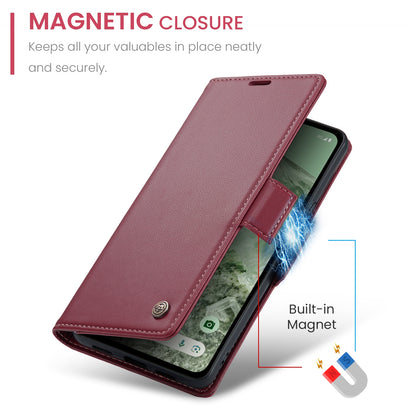 Google Pixel 8a Litchi Texture RFID Anti-theft Leather Phone Case with Butterfly Buckle, Stand & Card Wallet with TPU Shell