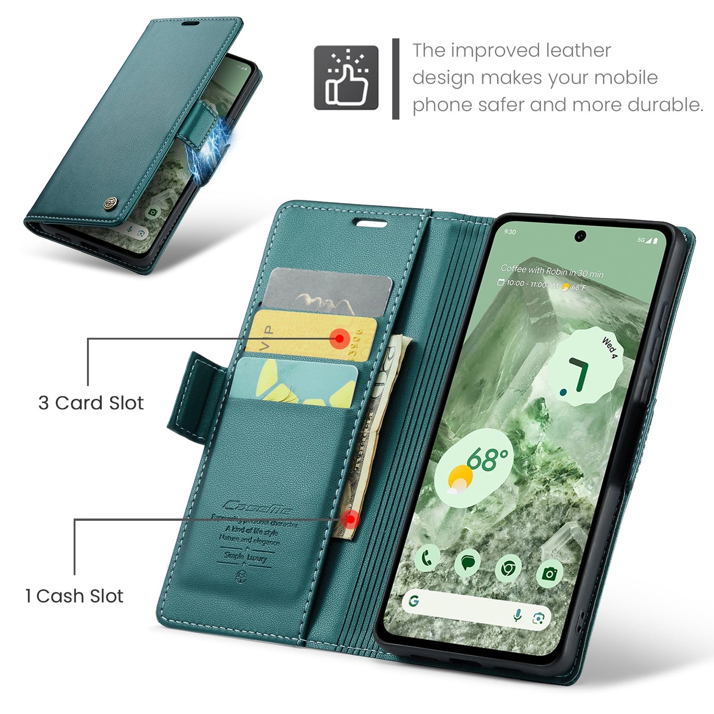 Google Pixel 8a Litchi Texture RFID Anti-theft Leather Phone Case with Butterfly Buckle, Stand & Card Wallet with TPU Shell