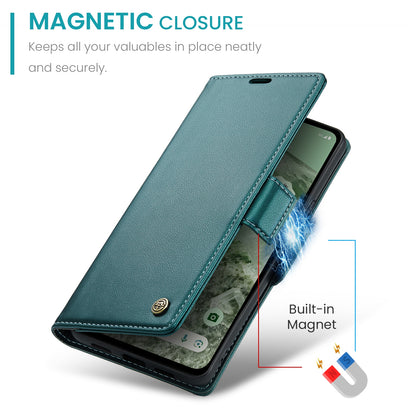 Google Pixel 8a Litchi Texture RFID Anti-theft Leather Phone Case with Butterfly Buckle, Stand & Card Wallet with TPU Shell