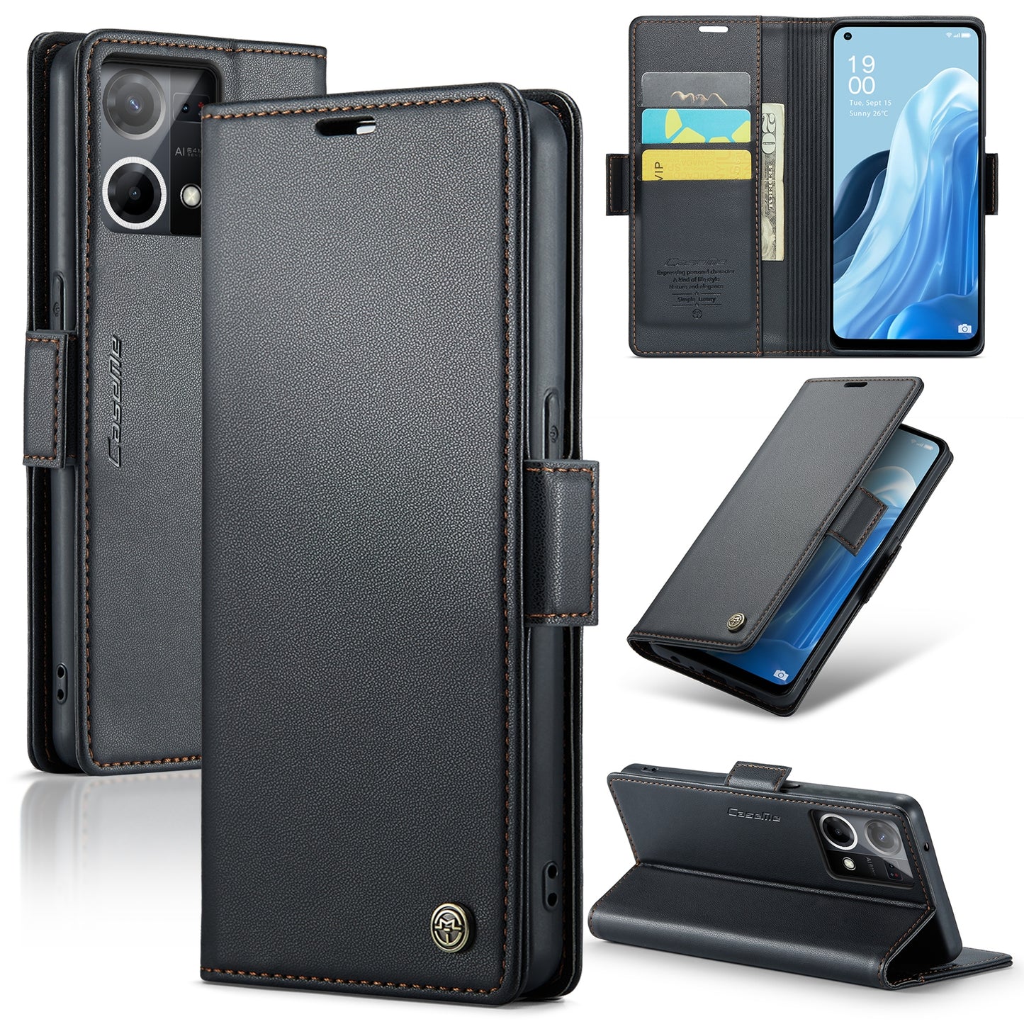 OPPO F21 Pro 4G Litchi Texture RFID Anti-theft Leather Phone Case with Butterfly Buckle, Stand & Card Wallet with TPU Shell