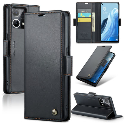 OPPO F21 Pro 4G Litchi Texture RFID Anti-theft Leather Phone Case with Butterfly Buckle, Stand & Card Wallet with TPU Shell