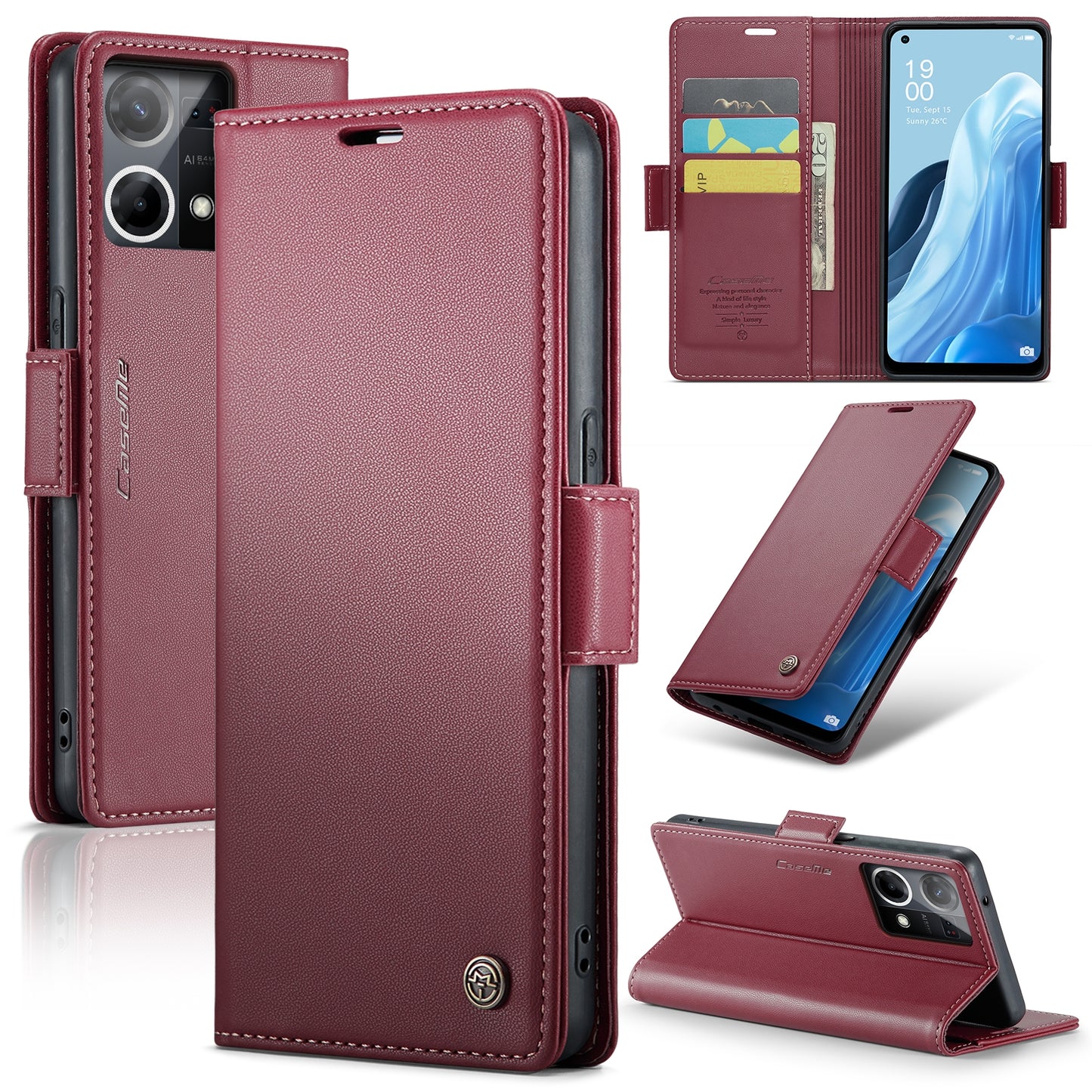 OPPO F21 Pro 4G Litchi Texture RFID Anti-theft Leather Phone Case with Butterfly Buckle, Stand & Card Wallet with TPU Shell