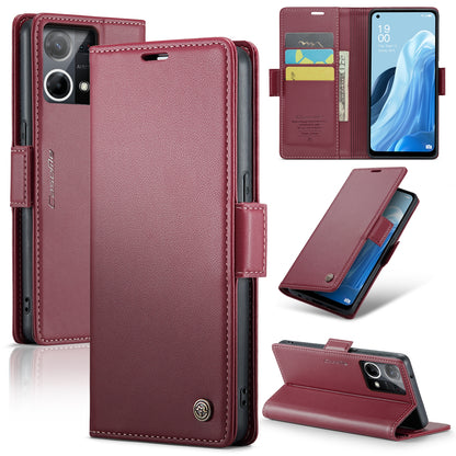 OPPO F21 Pro 4G Litchi Texture RFID Anti-theft Leather Phone Case with Butterfly Buckle, Stand & Card Wallet with TPU Shell