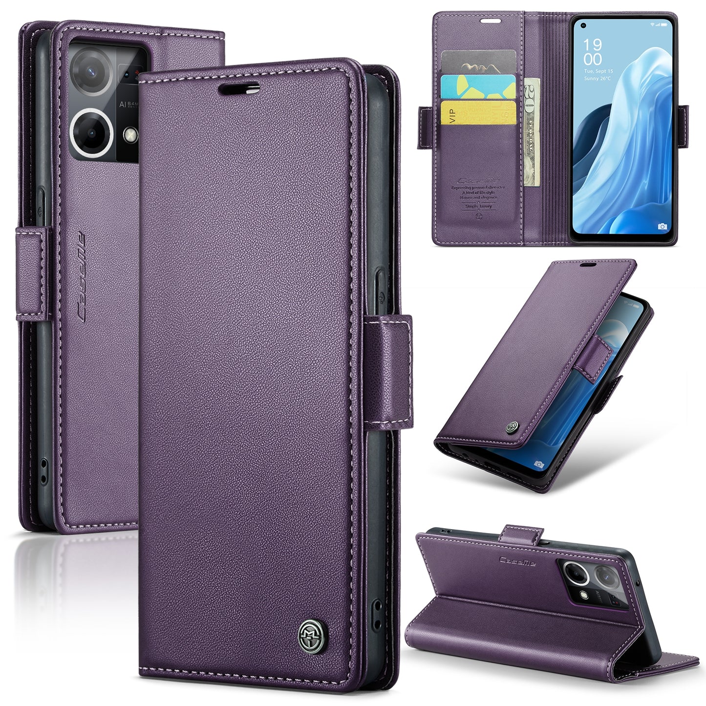 OPPO F21 Pro 4G Litchi Texture RFID Anti-theft Leather Phone Case with Butterfly Buckle, Stand & Card Wallet with TPU Shell