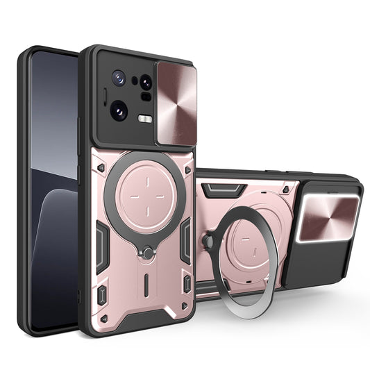 Xiaomi 13 Pro Magnetic Holder CD Texture Sliding Camshield Phone Case, TPU PC Shockproof Cover
