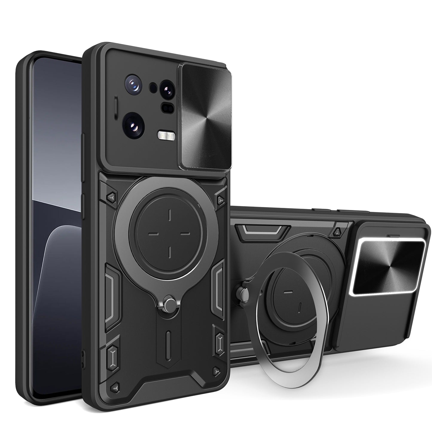 Xiaomi 13 Pro Magnetic Holder CD Texture Sliding Camshield Phone Case, TPU PC Shockproof Cover