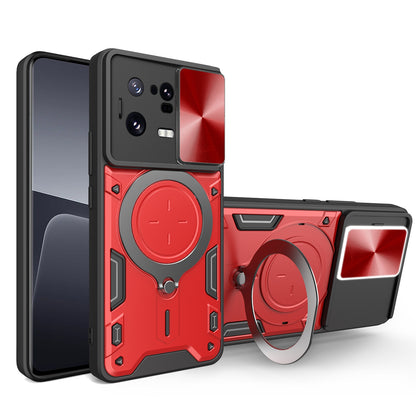 Xiaomi 13 Pro Magnetic Holder CD Texture Sliding Camshield Phone Case, TPU PC Shockproof Cover
