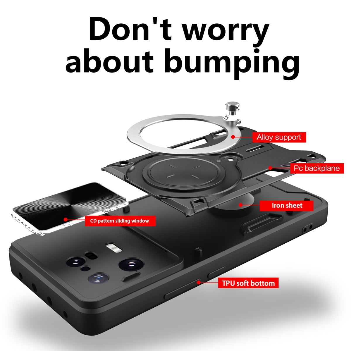 Xiaomi 13 Pro Magnetic Holder CD Texture Sliding Camshield Phone Case, TPU PC Shockproof Cover