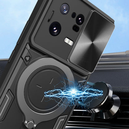 Xiaomi 13 Pro Magnetic Holder CD Texture Sliding Camshield Phone Case, TPU PC Shockproof Cover