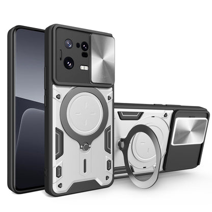 Xiaomi 13 Pro Magnetic Holder CD Texture Sliding Camshield Phone Case, TPU PC Shockproof Cover