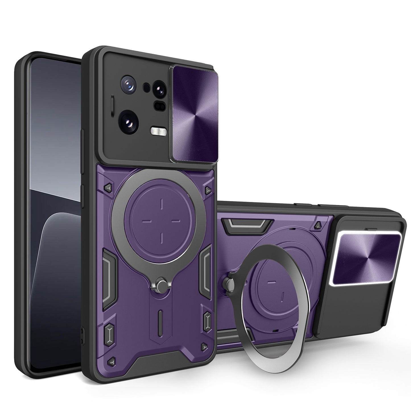 Xiaomi 13 Pro Magnetic Holder CD Texture Sliding Camshield Phone Case, TPU PC Shockproof Cover