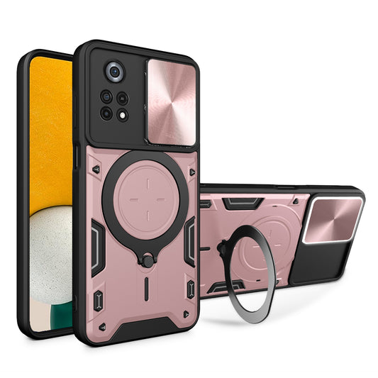 Xiaomi Poco X4 Pro 5G Magnetic Holder CD Texture Sliding Camshield Phone Case, TPU PC Shockproof Cover