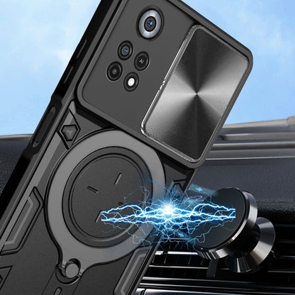 Xiaomi Poco X4 Pro 5G Magnetic Holder CD Texture Sliding Camshield Phone Case, TPU PC Shockproof Cover
