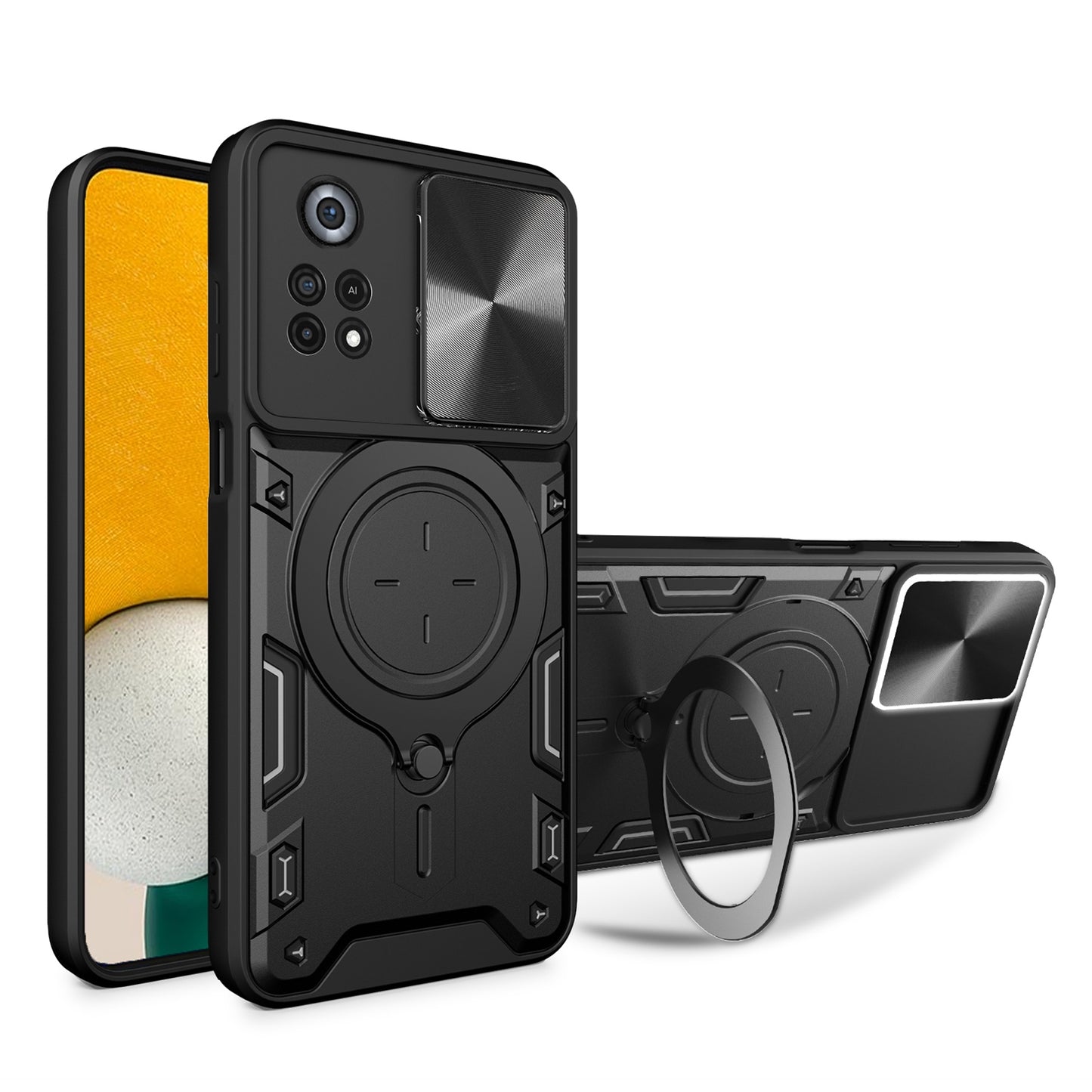 Xiaomi Poco X4 Pro 5G Magnetic Holder CD Texture Sliding Camshield Phone Case, TPU PC Shockproof Cover