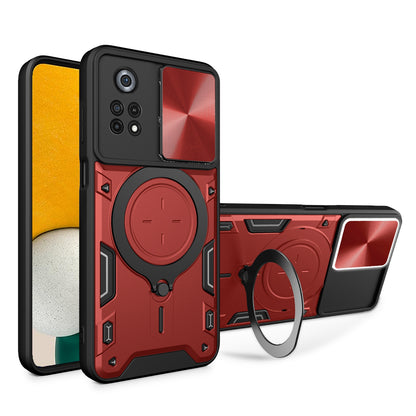 Xiaomi Poco X4 Pro 5G Magnetic Holder CD Texture Sliding Camshield Phone Case, TPU PC Shockproof Cover