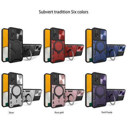 Xiaomi Poco X4 Pro 5G Magnetic Holder CD Texture Sliding Camshield Phone Case, TPU PC Shockproof Cover